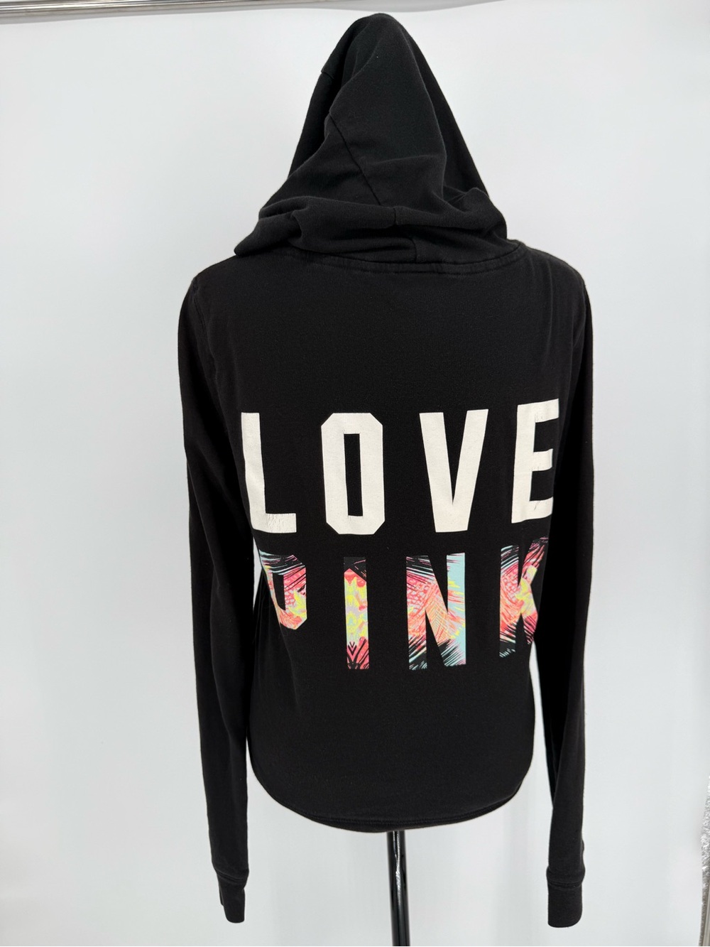 Victoria’s Secret PINK Black LOVE PINK Full Zip Hoodie Small